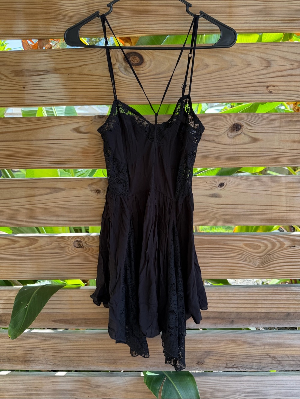 Free People Black Lace-Trim Slip Dress